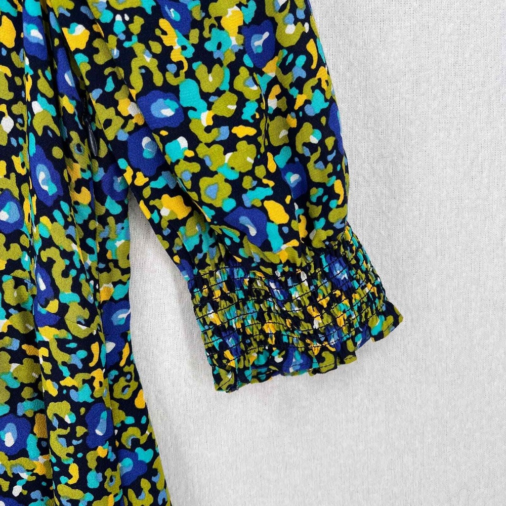 RAILS Roma Abstract Garden Dress Women Small Blue Floral Mini V-Neck Puff Sleeve - Picture 9 of 16
